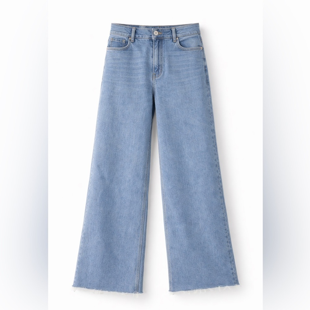 EVERY High Rise Wide Leg Jeans Light Wash Raw Hem Size 2 - Picture 2 of 5